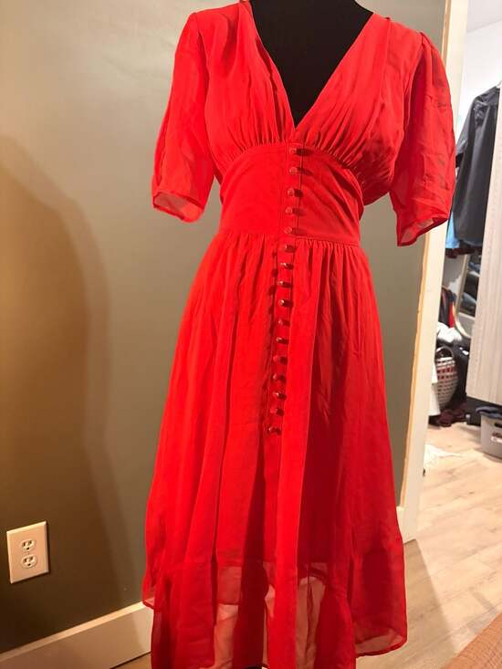The Kooples Dresses & Skirts - The Kooples Red Silk Muslin Midi Dress with Button-Down Detail